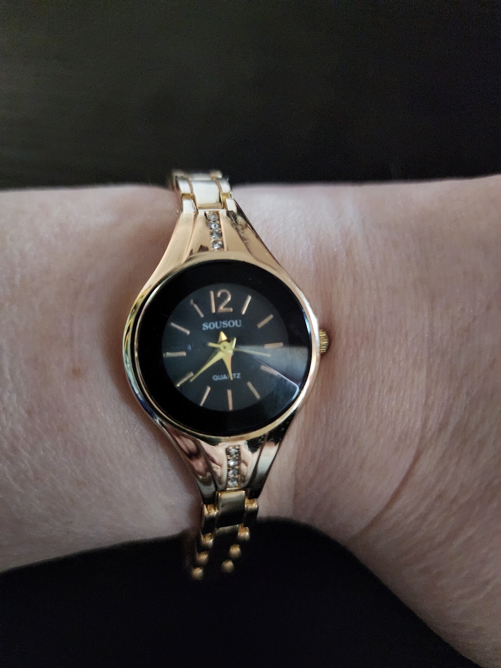 Women's Gold Bracelet Watch with Black Dial